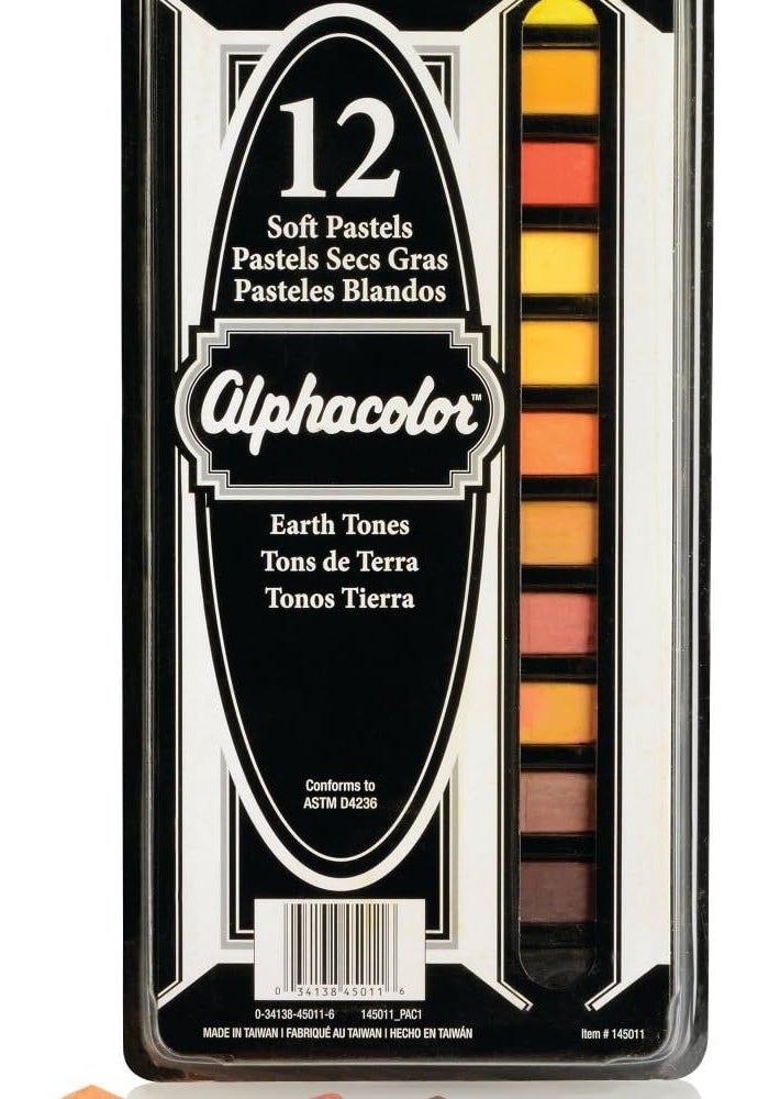 Derwent Alphacolor Soft Pastels Set - 12 Earth Tone Colors for Art and Craft - Image 1