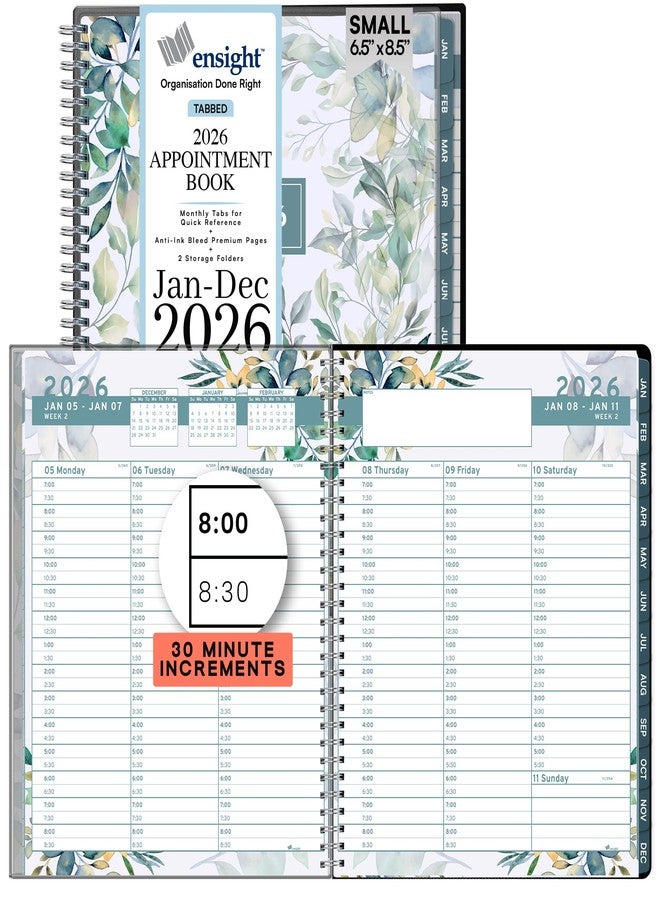 Ensight 2026 Appointment Book and Planner 6.5" x 8.5" Large Hourly Weekly Daily Schedule Book with Tabs, 30 Minute Time Slots, Floral Calendar Organizer Jan 2026–Dec 2026 Appointment Planner - Floral - Image 1