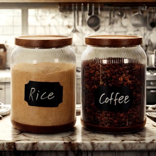 SAIOOL 2-Pack Striped Borosilicate Glass Airtight Canisters - Big mouth Large Capacity, Acacia Wood Lid, Food Storage Jars for Flour, Pasta, Pantry Organization (3/4 Gallon （2 Striped pack）) - Image 4