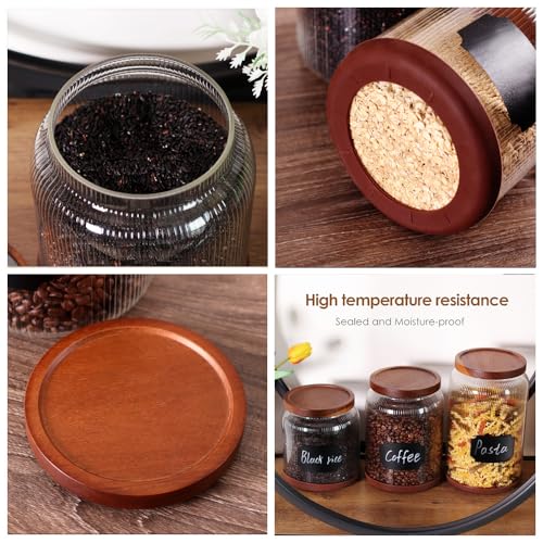 SAIOOL 2-Pack Striped Borosilicate Glass Airtight Canisters - Big mouth Large Capacity, Acacia Wood Lid, Food Storage Jars for Flour, Pasta, Pantry Organization (3/4 Gallon （2 Striped pack）) - Image 3