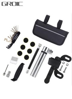 Bicycle Bike Repair Tool Kit Bag with Tire Pump, Portable Patches Fixes,  Inflator, Maintenance For Camping Travel Essentials Safety Emergency Set