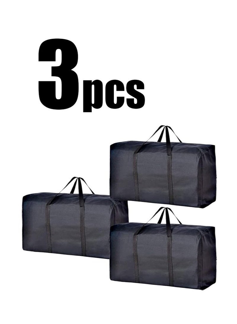 3 Pcs Large Storage Bags Waterproof Heavy Duty 600D Oxford Moving Bags, Closet Organizer Bags Ideal For Bedding, Duvets, Pillows, Laundry, Clothes or Moving home, Full Black - Image 1