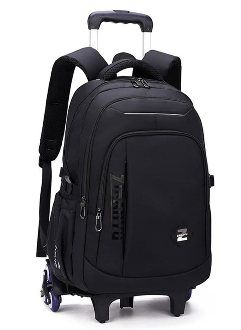 ZIRANYU - Students Backpack, 6 Wheels Trolley School Bag, Large Capacity Wheeled Travel Book bag Laptop Backpack for Boys Girls Kids Teens (Black) - Image 1