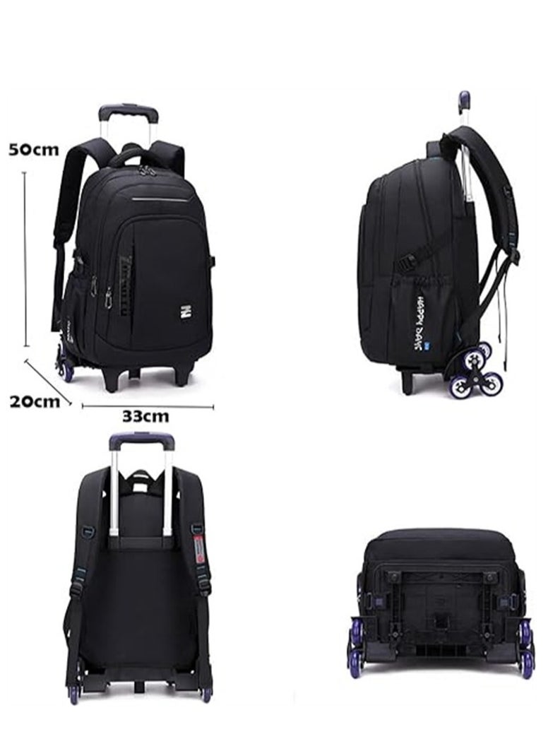 ZIRANYU - Students Backpack, 6 Wheels Trolley School Bag, Large Capacity Wheeled Travel Book bag Laptop Backpack for Boys Girls Kids Teens (Black) - Image 1