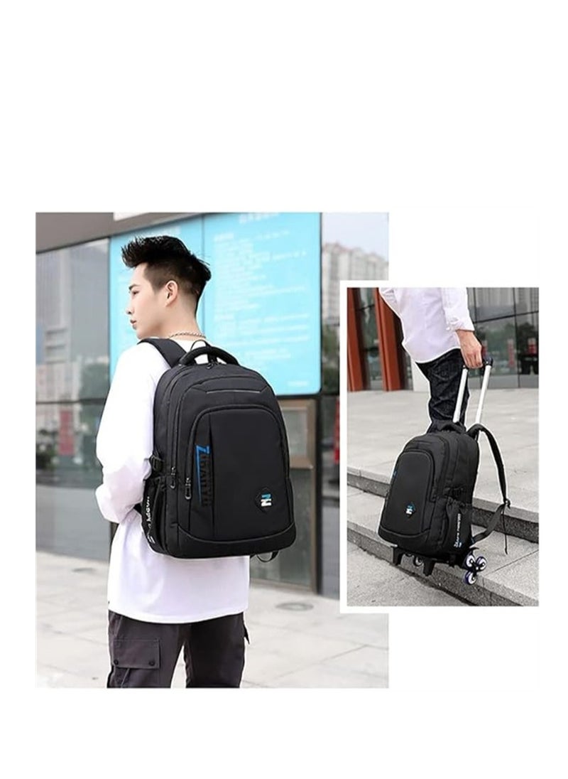 ZIRANYU - Students Backpack, 6 Wheels Trolley School Bag, Large Capacity Wheeled Travel Book bag Laptop Backpack for Boys Girls Kids Teens (Black) - Image 1