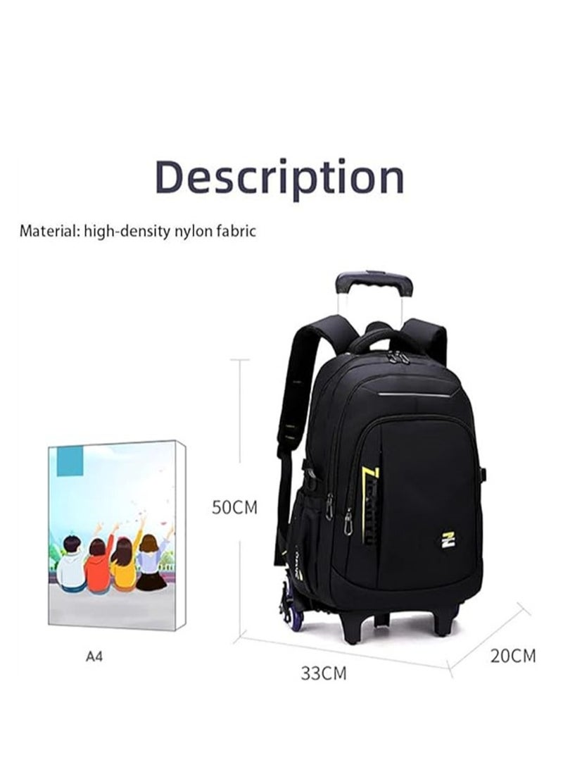 ZIRANYU - Students Backpack, 6 Wheels Trolley School Bag, Large Capacity Wheeled Travel Book bag Laptop Backpack for Boys Girls Kids Teens (Black) - Image 1