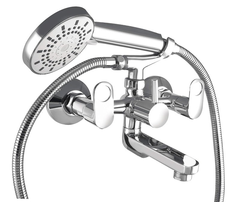 10X WM-11340 2 in 1 Brass Wall Mixer with Crutch and Hand Shower with 1 Meter Tube (Silver) - Image 1