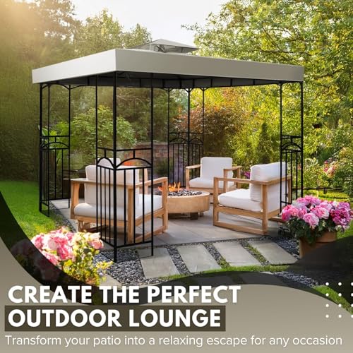 Flexzion Gazebo Cover Replacement Canopy Top 10x10 Ft (3m x 3m) - Double Tier Top Canopy Cover Replacement with UV30+, Dirt, Water Resistant for Outdoor, Sunshade, Garden, Patio, Pavilion (Ivory) - Image 2