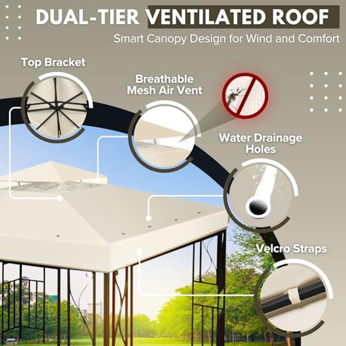 Flexzion Gazebo Cover Replacement Canopy Top 10x10 Ft (3m x 3m) - Double Tier Top Canopy Cover Replacement with UV30+, Dirt, Water Resistant for Outdoor, Sunshade, Garden, Patio, Pavilion (Ivory) - Image 5