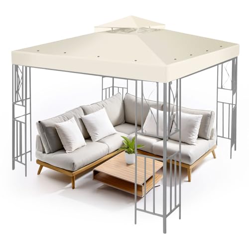 Flexzion Gazebo Cover Replacement Canopy Top 10x10 Ft (3m x 3m) - Double Tier Top Canopy Cover Replacement with UV30+, Dirt, Water Resistant for Outdoor, Sunshade, Garden, Patio, Pavilion (Ivory) - Image 1