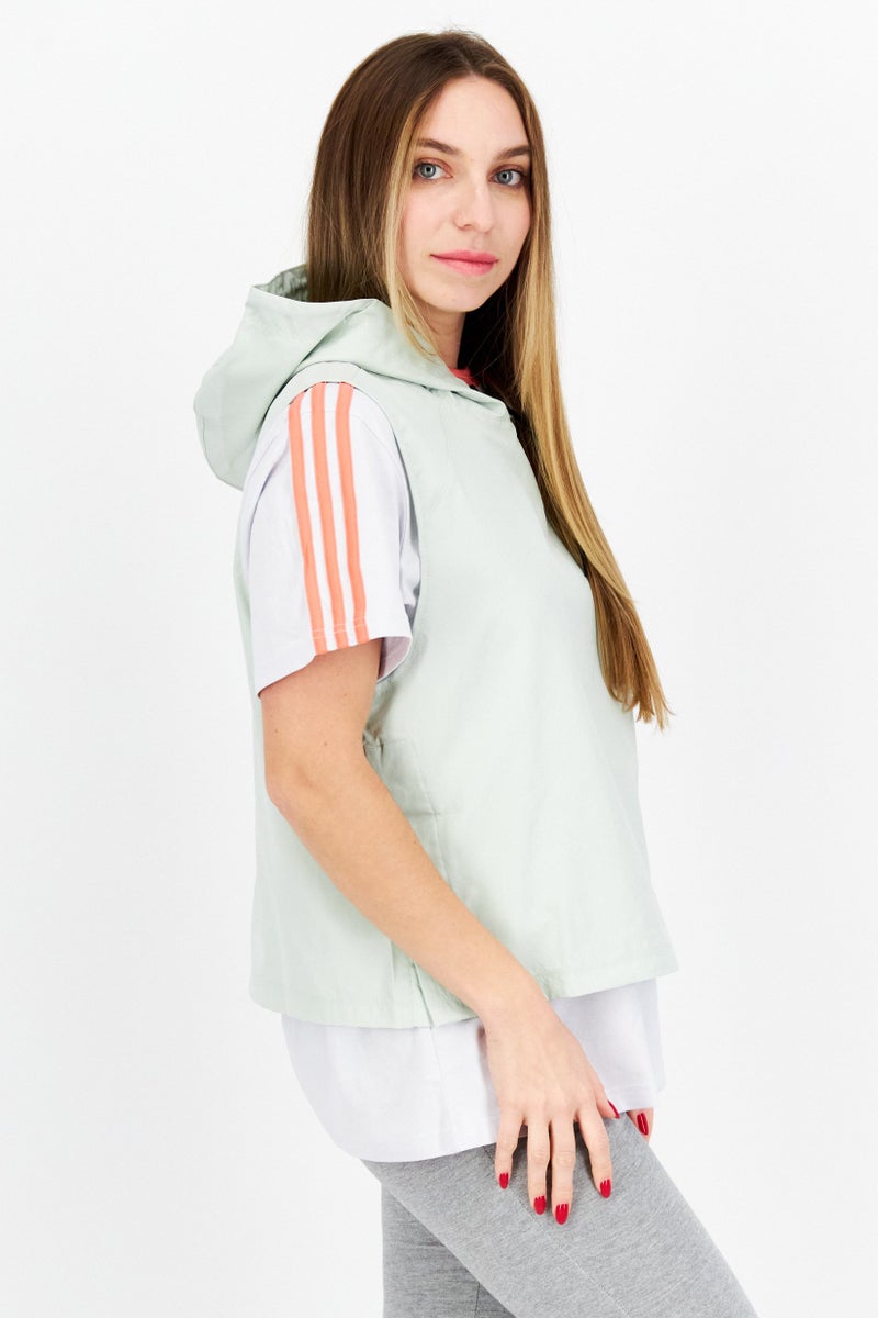 Adidas أديداس × بارلي ملابس رياضية نسائية بتصميم بدون أكمام مع غطاء رأس، أخضر فاتح - Image 4