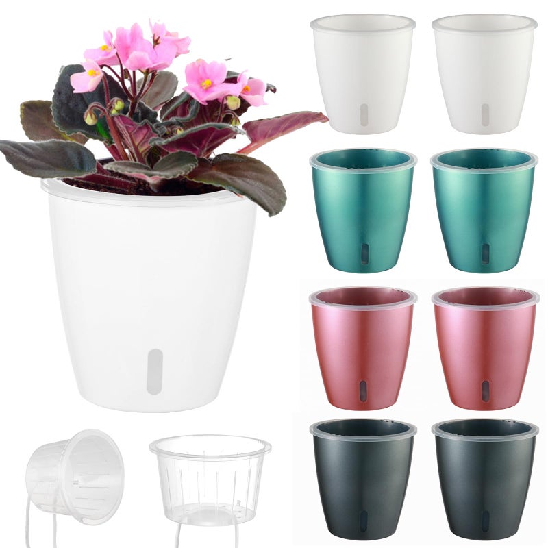 KvyusFlourish 8-Pack 5 Inch Self Watering Pots, Indoor Planter with Indicator, Transparent Wick Pot for Orchids, Small African Violet Pot, for Plants - Image 1