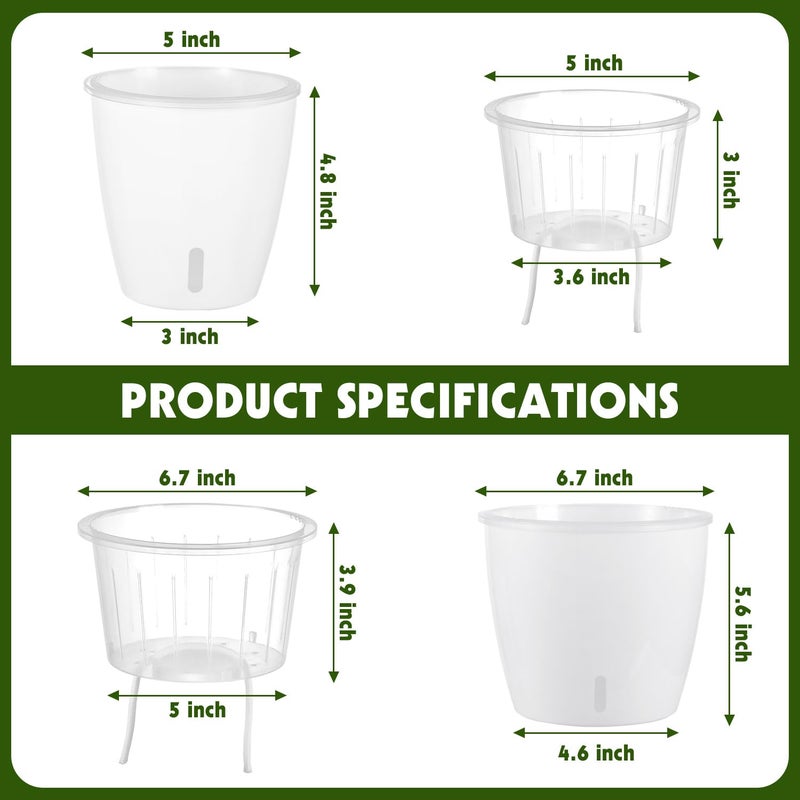 KvyusFlourish 8-Pack 5 Inch Self Watering Pots, Indoor Planter with Indicator, Transparent Wick Pot for Orchids, Small African Violet Pot, for Plants - Image 3
