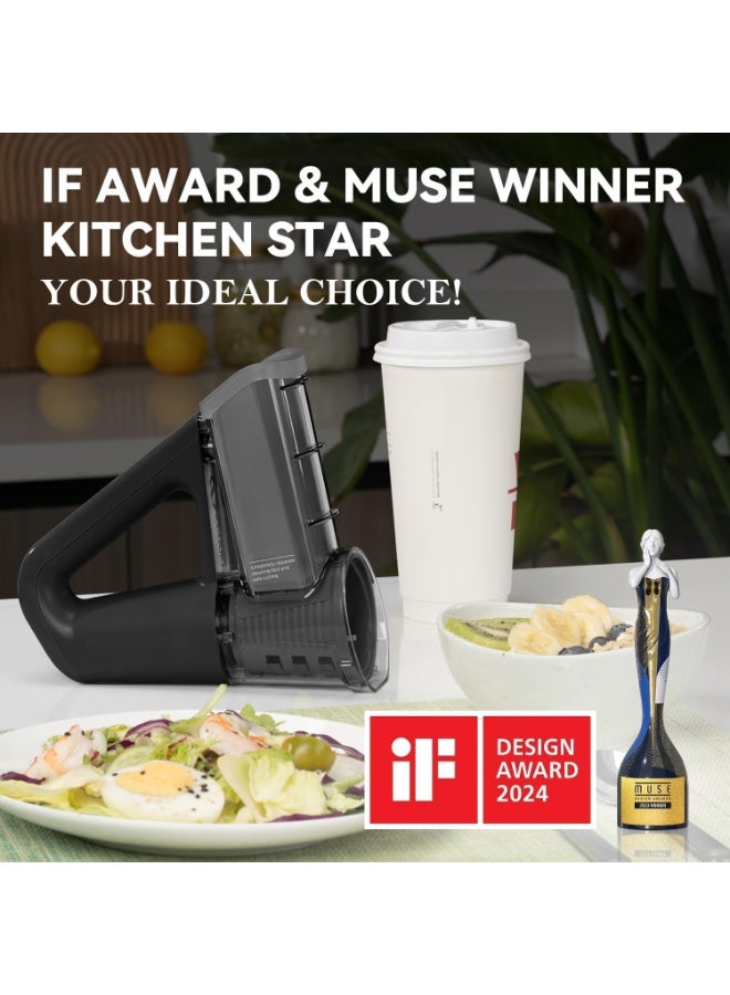 قطاعة خضار كهربائية – قطاعة سلطة لاسلكية مع 4 شفرات قابلة للتبديل، بشر وتقطيع الجبن، دوران بلمسة واحدة، قابلة لإعادة الشحن عبر Type-C، باللون الأسود - Image 5