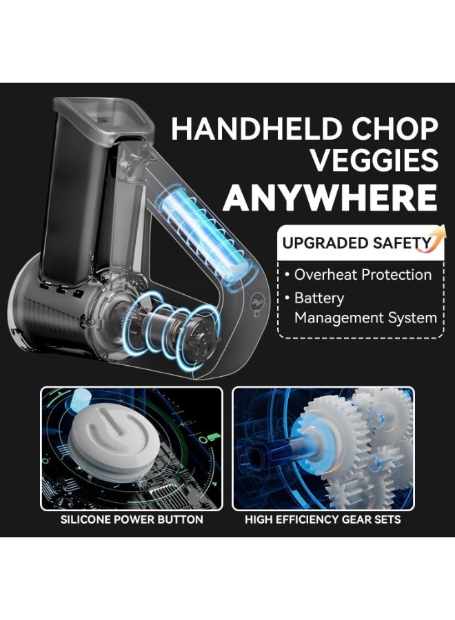 قطاعة خضار كهربائية – قطاعة سلطة لاسلكية مع 4 شفرات قابلة للتبديل، بشر وتقطيع الجبن، دوران بلمسة واحدة، قابلة لإعادة الشحن عبر Type-C، باللون الأسود - Image 3