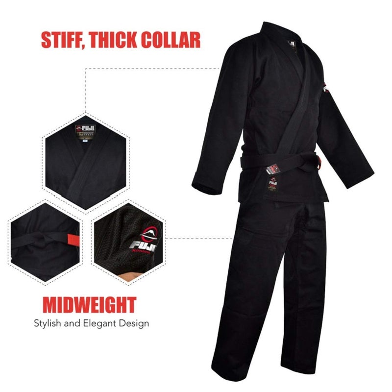 FUJI Kids All-Around Brazilian Style Jiu Jitsu Uniform with C0-Sized White Belt, Black, Size C1 - Image 5