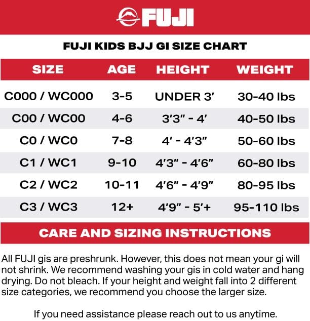 FUJI Kids All-Around Brazilian Style Jiu Jitsu Uniform with C0-Sized White Belt, Black, Size C1 - Image 2
