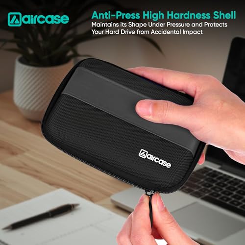 AirCase Rugged Hard Drive Case for 2.5-inches Western Digital, Seagate, Toshiba, Portable Storage Shell for Gadget Hard Disk USB Cable Power Bank Mobile Charger Earphone, Water Resistant (Black) - Image 5