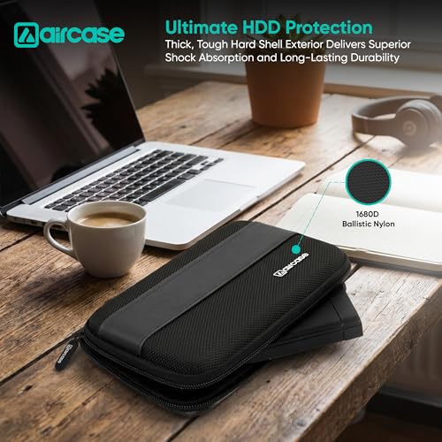 AirCase Rugged Hard Drive Case for 2.5-inches Western Digital, Seagate, Toshiba, Portable Storage Shell for Gadget Hard Disk USB Cable Power Bank Mobile Charger Earphone, Water Resistant (Black) - Image 2