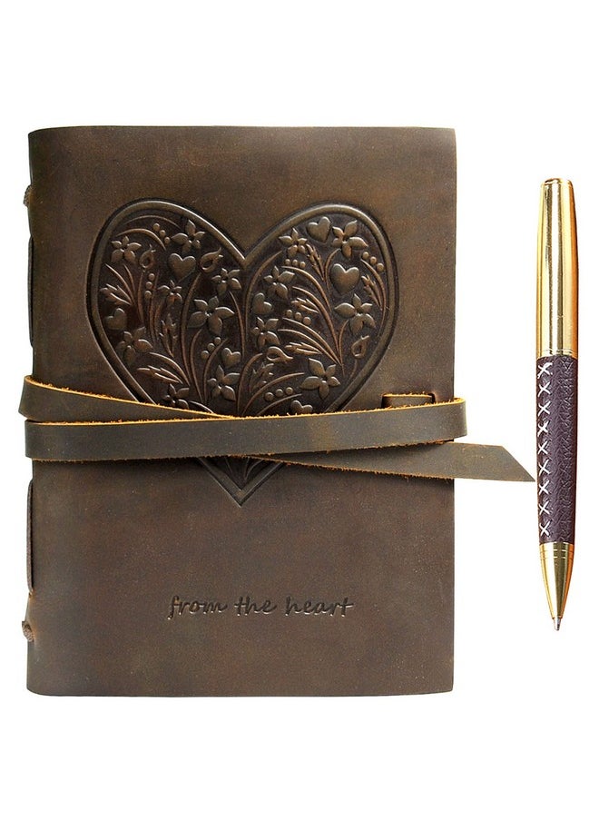 Sovereign-Gear Sovereign-Gear Leather Bound Journal for Women, Handmade Gift Set with Heart Flowers Embossed Journal and Stylish Pen, Vintage and Classic, Notebook, Sketchbook, Planner and Diary (300 Pages) (8x6)  - Image 1