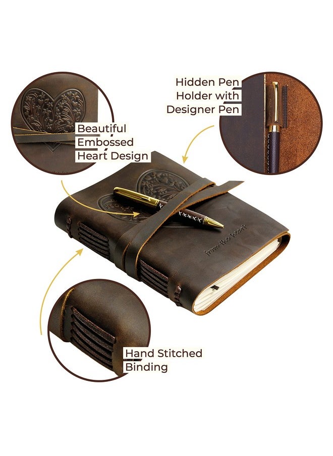 Sovereign-Gear Sovereign-Gear Leather Bound Journal for Women, Handmade Gift Set with Heart Flowers Embossed Journal and Stylish Pen, Vintage and Classic, Notebook, Sketchbook, Planner and Diary (300 Pages) (8x6)  - Image 4