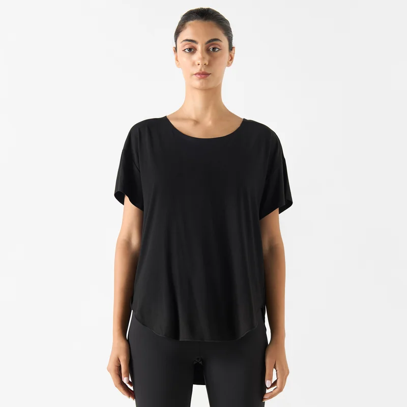 ADOT by Splash Round Neck High Low T-shirt with Short Sleeves