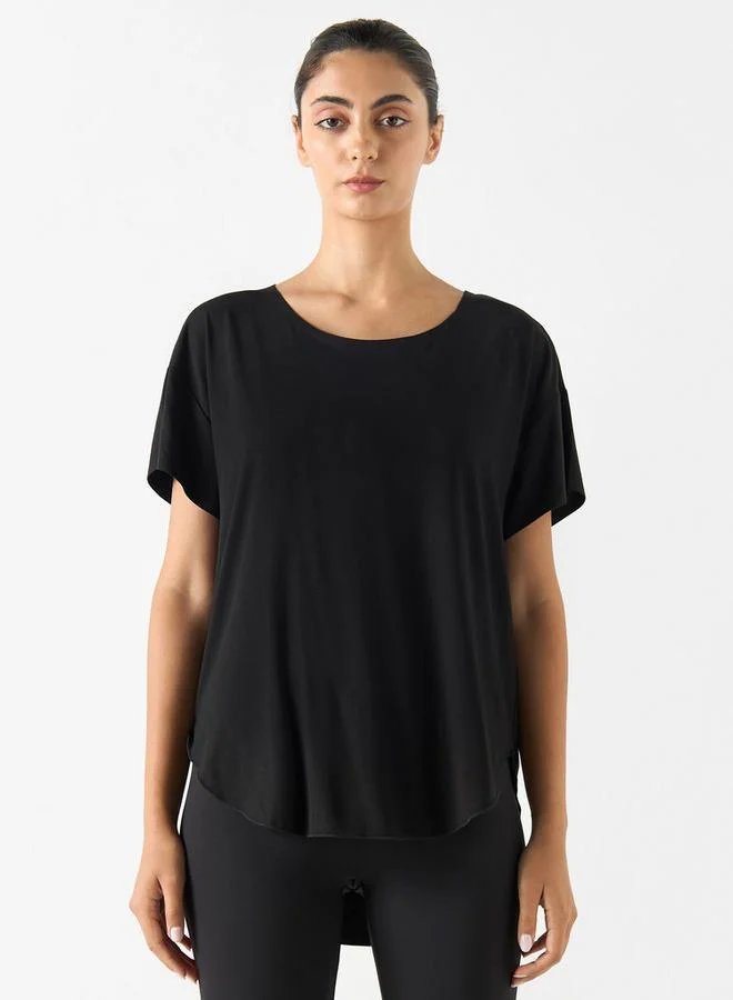 ADOT by Splash Round Neck High Low T-shirt with Short Sleeves