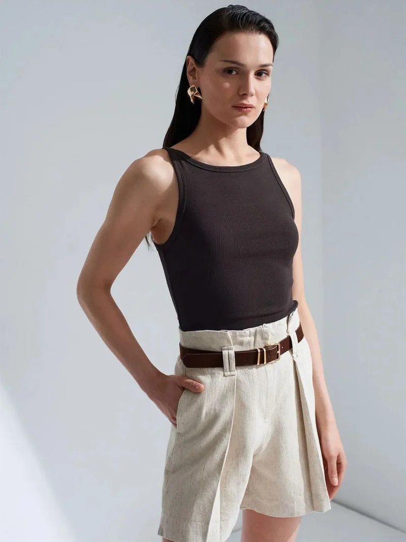 Dilvin Dilvin Ribbed Halterneck Sleeveless Blouse
