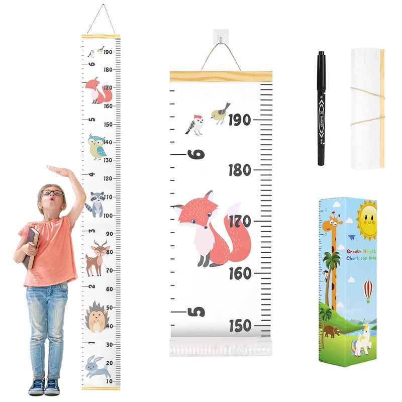 Smlper Growth Chart for Kids,Child Height Chart Ruler for Wall,Wood Frame Fabric Canvas Height Measurement Ruler for Kids Nursery Room,Removable Wall Decor 79"x7.9" - Image 1