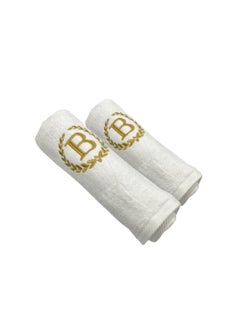 Embroidered For You (White) Luxury Monogrammed Towels (Set of 1 Hand, 1 Bath Towel) Cotton, Highly Absorbent and Quick dry, Classic Hotel and Spa Quality Bath Linen-600Gsm(Golden Letter B)