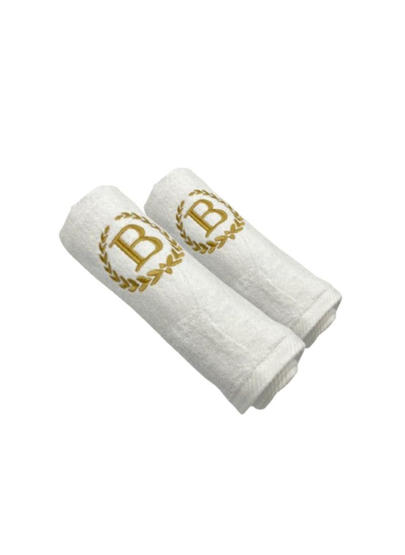 BYFT - Embroidered For You (White) Luxury Monogrammed Towels (Set of 1 Hand, 1 Bath Towel) Cotton, Highly Absorbent and Quick dry, Classic Hotel and Spa Quality Bath Linen-600Gsm(Golden Letter B) - Image 1