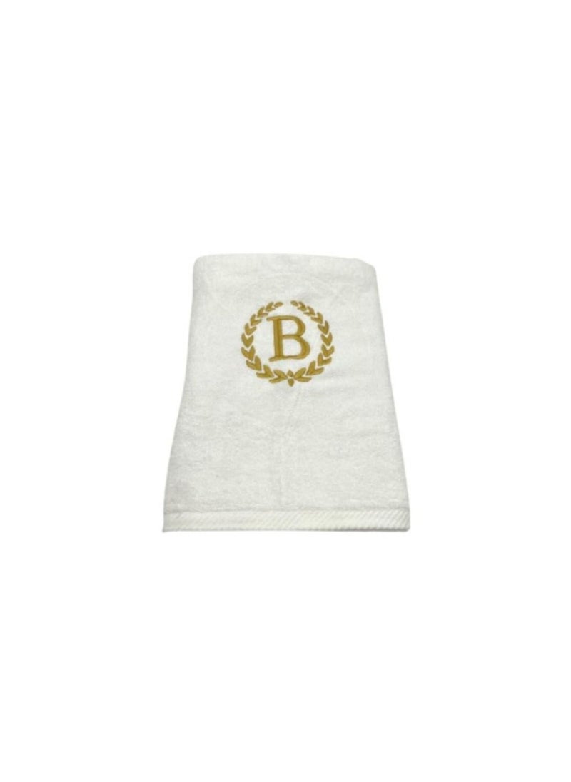 BYFT - Embroidered For You (White) Luxury Monogrammed Towels (Set of 1 Hand, 1 Bath Towel) Cotton, Highly Absorbent and Quick dry, Classic Hotel and Spa Quality Bath Linen-600Gsm(Golden Letter B) - Image 1