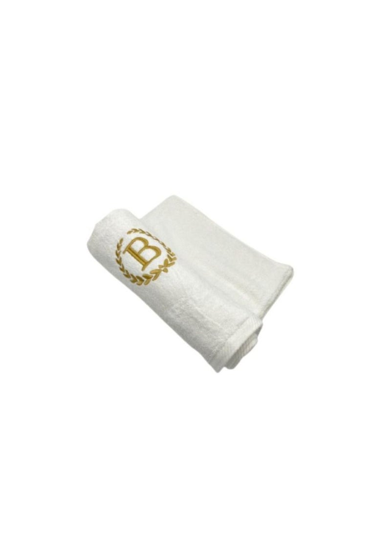 BYFT - Embroidered For You (White) Luxury Monogrammed Towels (Set of 1 Hand, 1 Bath Towel) Cotton, Highly Absorbent and Quick dry, Classic Hotel and Spa Quality Bath Linen-600Gsm(Golden Letter B) - Image 1