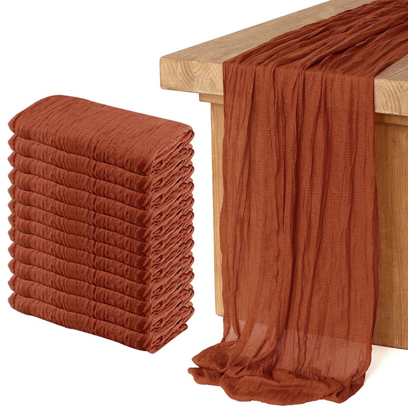 KEEPSHOWING 12 Pack Cheesecloth Table Runner, Runner Gauze Boho Wedding Decor Romantic Table Runner for Wedding Birthday Party(35" x 118") (Terracotta) - Image 1
