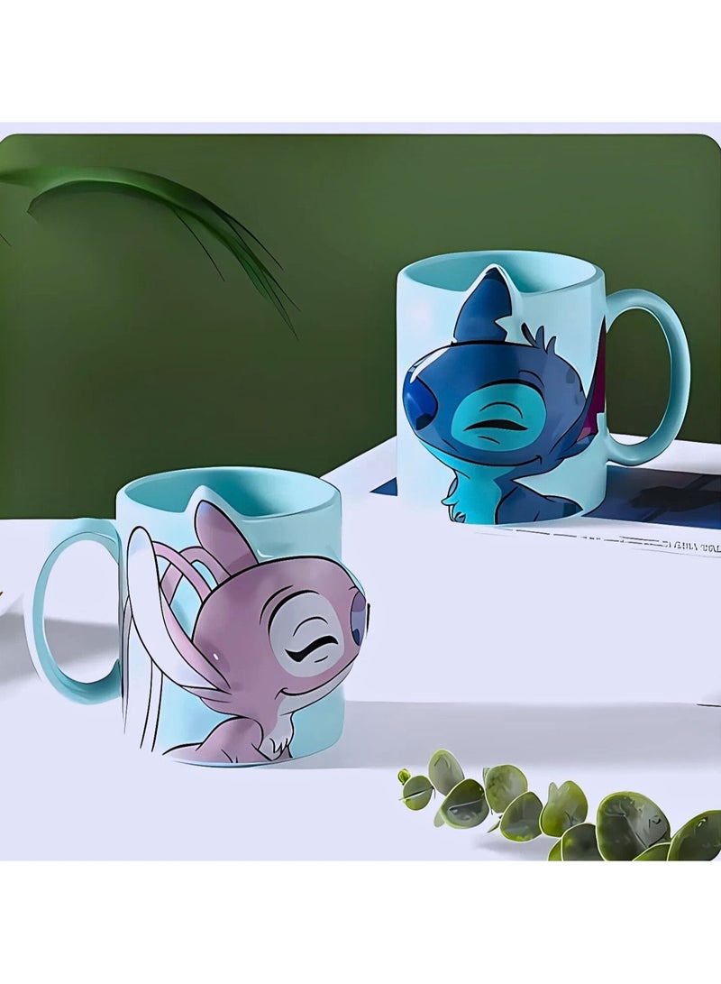 طقم أكواب للأزواج بغرز متطابقة للأزواج، مثالي للقهوة والشاي والشوكولاتة الساخنة، كوب سيراميك 350 مل - Image 1