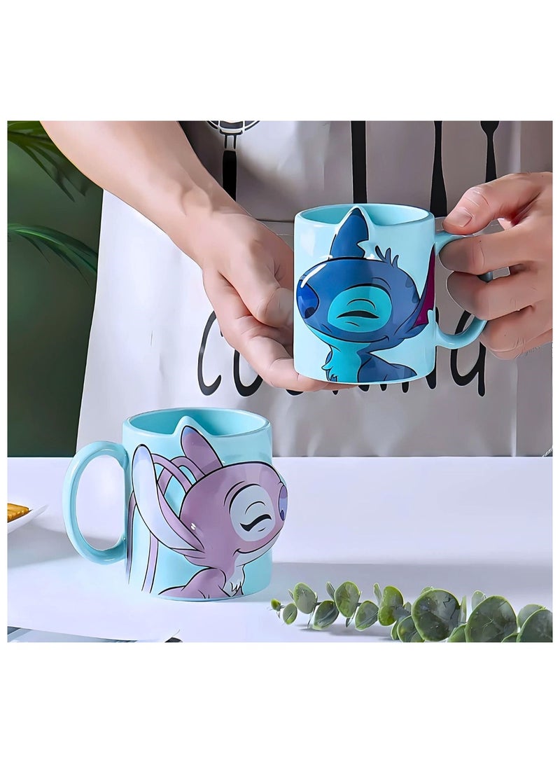 طقم أكواب للأزواج بغرز متطابقة للأزواج، مثالي للقهوة والشاي والشوكولاتة الساخنة، كوب سيراميك 350 مل - Image 2