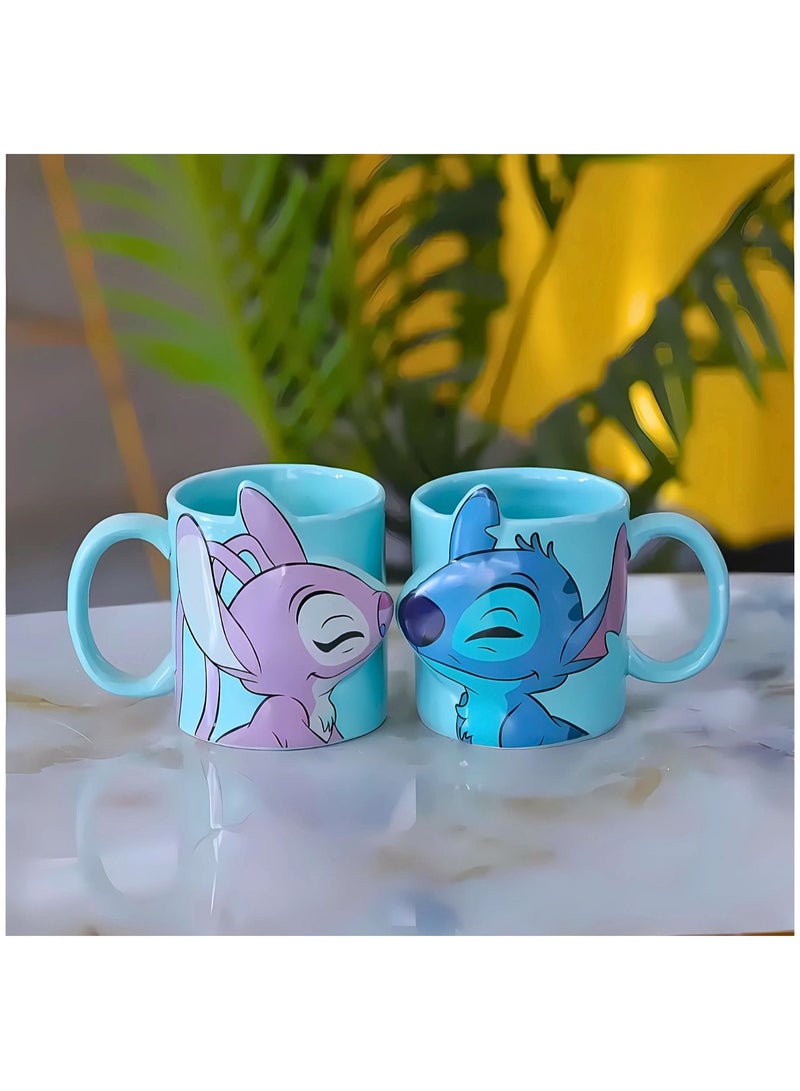 طقم أكواب للأزواج بغرز متطابقة للأزواج، مثالي للقهوة والشاي والشوكولاتة الساخنة، كوب سيراميك 350 مل - Image 3