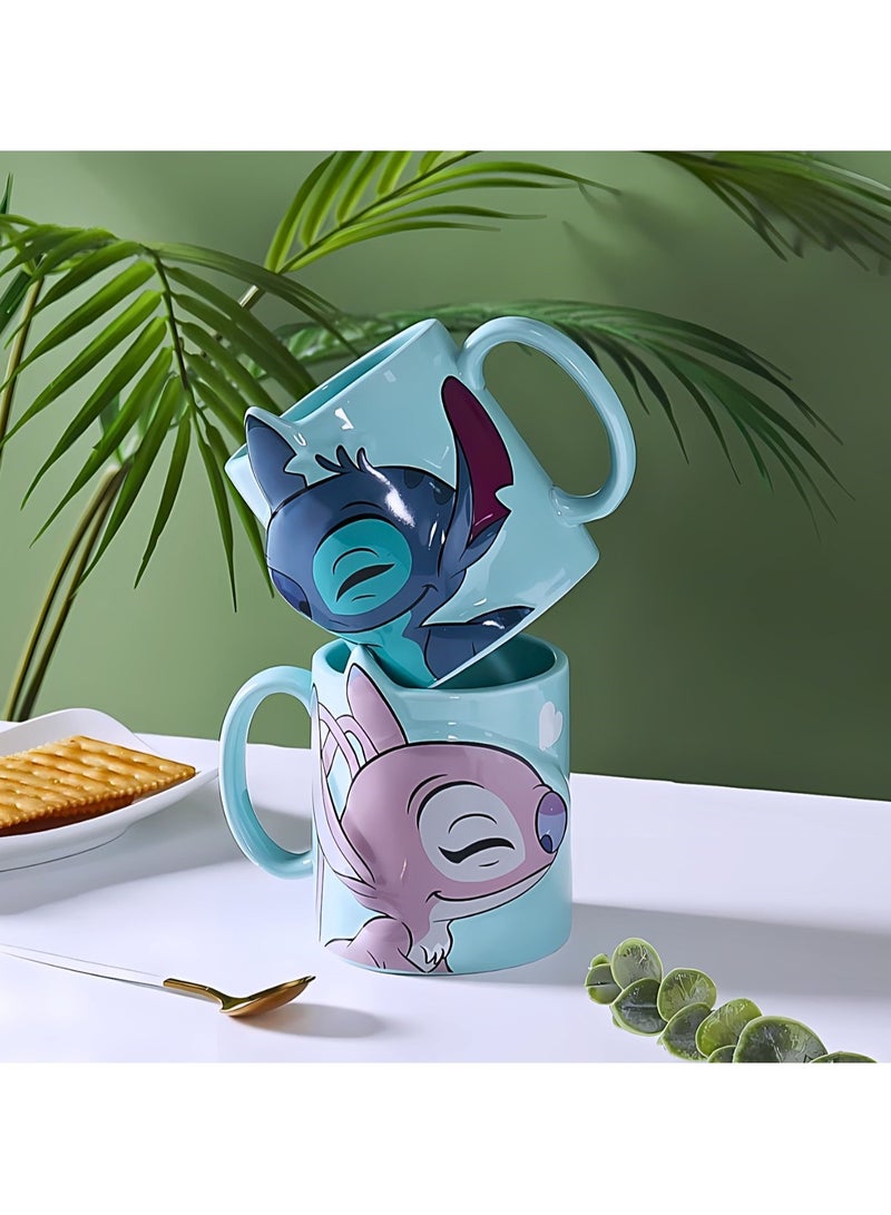 طقم أكواب للأزواج بغرز متطابقة للأزواج، مثالي للقهوة والشاي والشوكولاتة الساخنة، كوب سيراميك 350 مل - Image 4