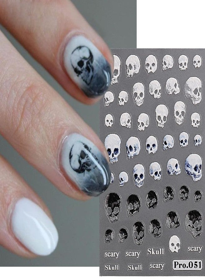 LRKNNO Halloween Nail Art Stickers - 8 Sheets 3D Self-Adhesive Nail Supplies With Ghost, Pumpkin, Skull Designs - Black White Spooky Horror Gothic Decals for Women DIY Nail Decor - Image 5