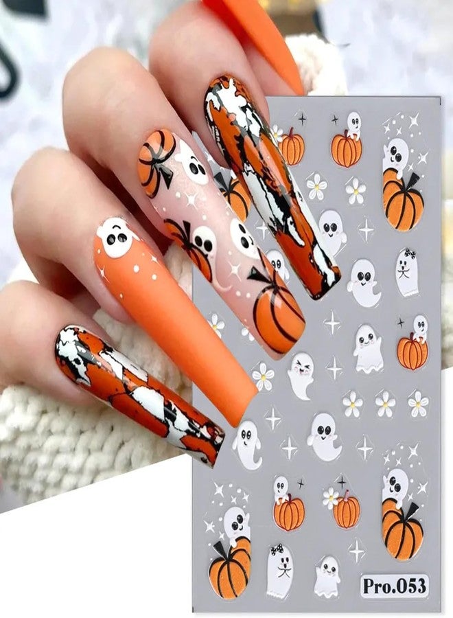 LRKNNO Halloween Nail Art Stickers - 8 Sheets 3D Self-Adhesive Nail Supplies With Ghost, Pumpkin, Skull Designs - Black White Spooky Horror Gothic Decals for Women DIY Nail Decor - Image 3