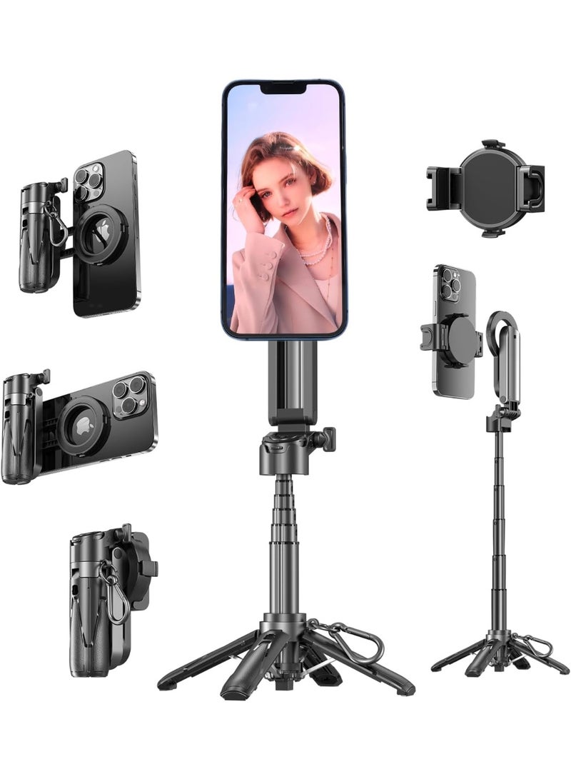 MagSafe P15 Mini Compatible Phone Tripod Selfie Stick with Wireless Remote, Magnetic Mount, Aluminum Alloy, Portable Quadruped Base Stand - Image 1