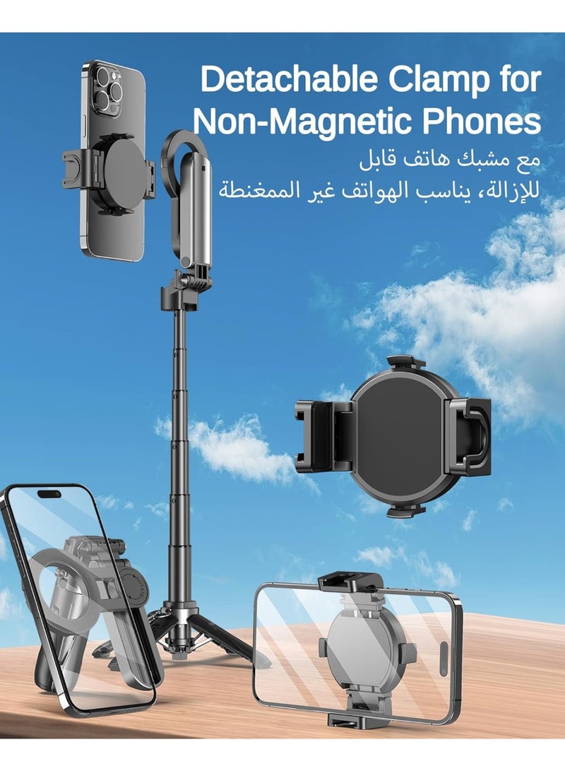 MagSafe P15 Mini Compatible Phone Tripod Selfie Stick with Wireless Remote, Magnetic Mount, Aluminum Alloy, Portable Quadruped Base Stand - Image 2