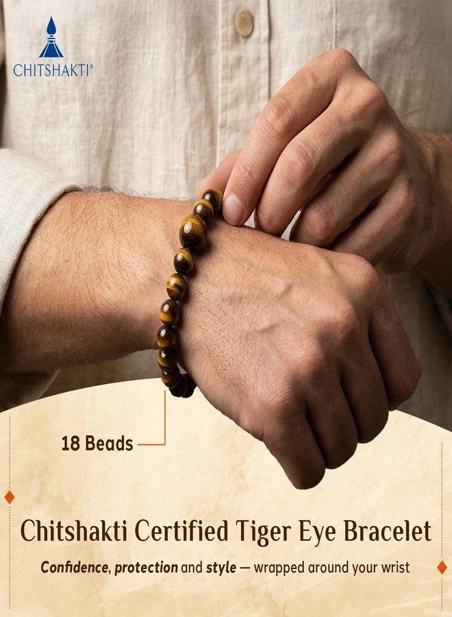 Chitshakti Certified Tiger Eye Bracelet | Unisex both for Men & Women | 18beads Stretchable Bracelet | Natural Crystal Healing Stone | Positive Effect. - Image 2