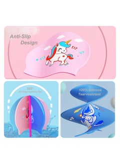GGEROU Kids Swimming Cap with Swim Goggles, Silicone Cartoon Girls Swim Cap Boys Bathing Caps for Kids, Waterproof Tear-resistance Durable for Children Long and Short Hair, Age 3-15  - Image 3