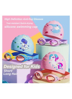 GGEROU Kids Swimming Cap with Swim Goggles, Silicone Cartoon Girls Swim Cap Boys Bathing Caps for Kids, Waterproof Tear-resistance Durable for Children Long and Short Hair, Age 3-15  - Image 2