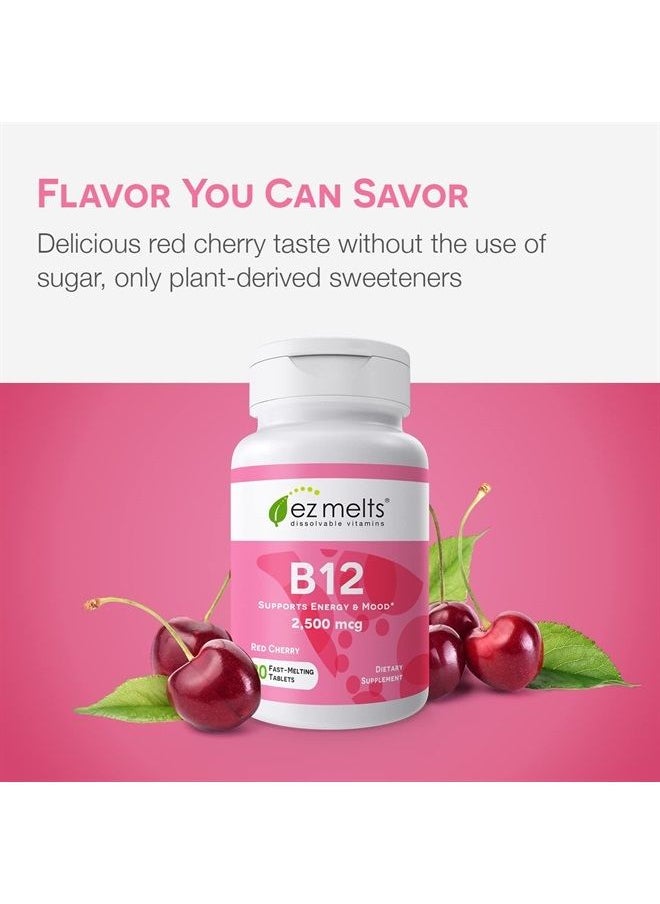 EZ Melts - Dissolvable B12 Vitamin 2,500 mcg, Methylcobalamin, Sugar-Free, 3-Month Supply - Image 1