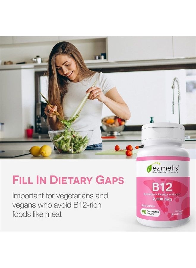 EZ Melts - Dissolvable B12 Vitamin 2,500 mcg, Methylcobalamin, Sugar-Free, 3-Month Supply - Image 1