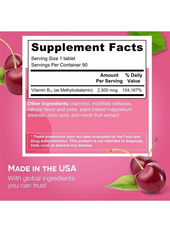 EZ Melts - Dissolvable B12 Vitamin 2,500 mcg, Methylcobalamin, Sugar-Free, 3-Month Supply - Image 1