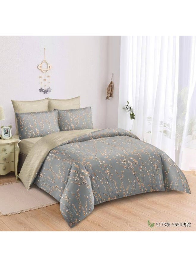 طقم مفروشات فاخر بحجم كينج مكون من 6 قطع - تصميم بسيط، غطاء لحاف 220×240 سم مع شرشف مطاطي و4 أغطية وسائد