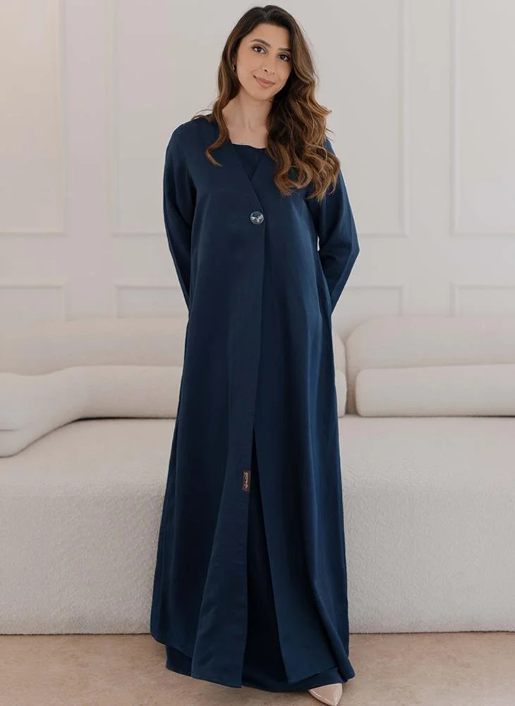 Nasab Art Linen abaya with round hand made button